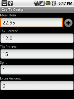 Geoff's GeoTip for Android - restaurant tip calculator screenshot